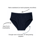 Black boys cotton underwear with text highlighting features on a white background