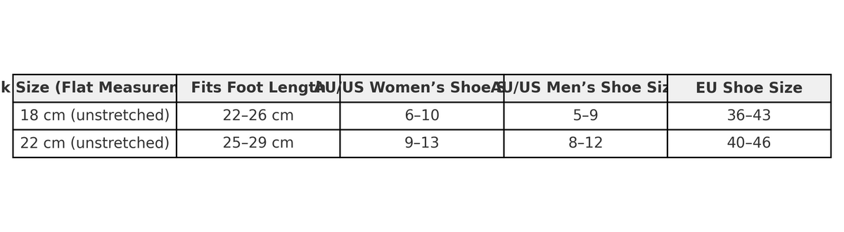 Size chart for Extra Cushion Compression Ankle Socks (Without Polyester or Nylon) - 2 Pairs